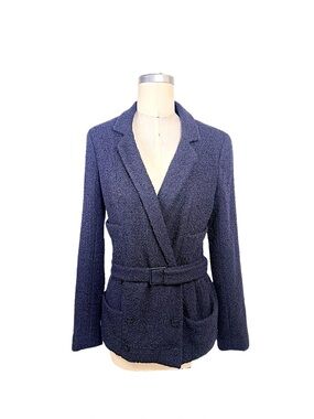 Chanel Resort 2007 Navy Bouclé Belted Wrap Blazer